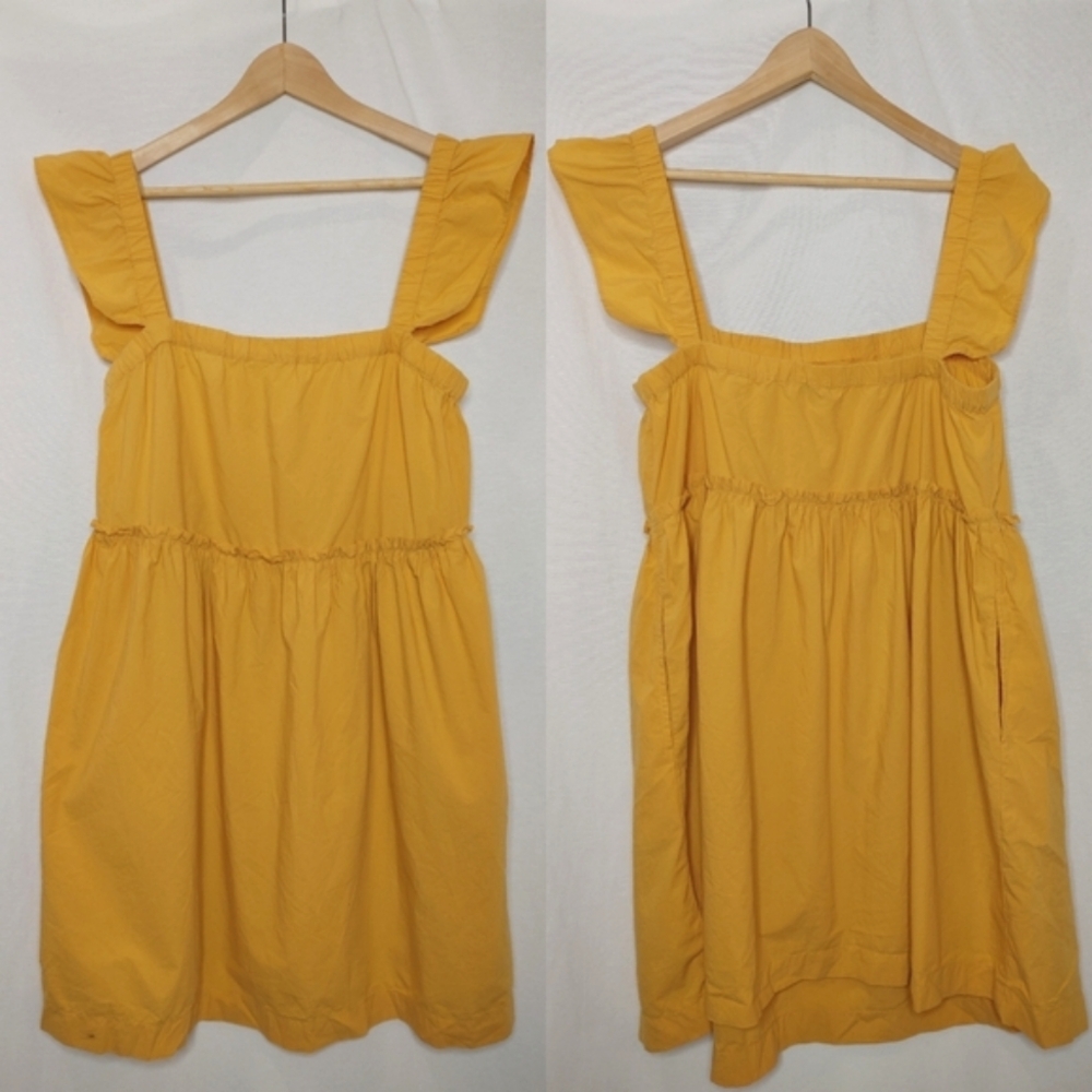 Madewell Flutter‎ Sleeve Square Neck Mini Dress Autumn Wheat XL NK479 Yellow